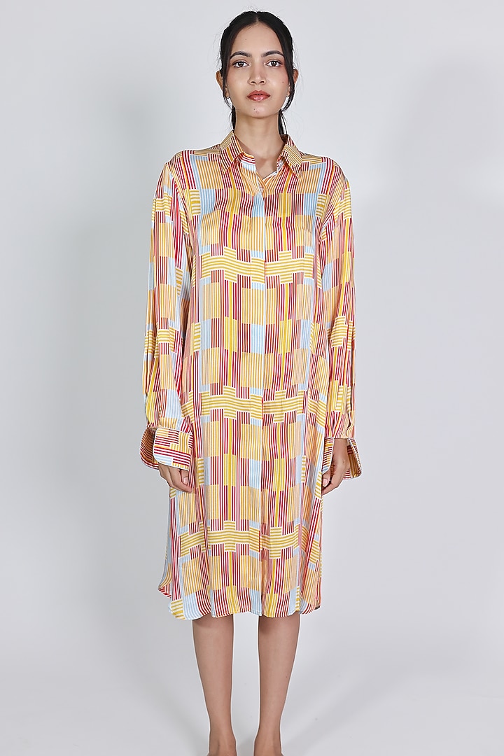 Red Modal Satin Printed Summer Shirt Dress by ARYA GIRI at Pernia's Pop Up Shop