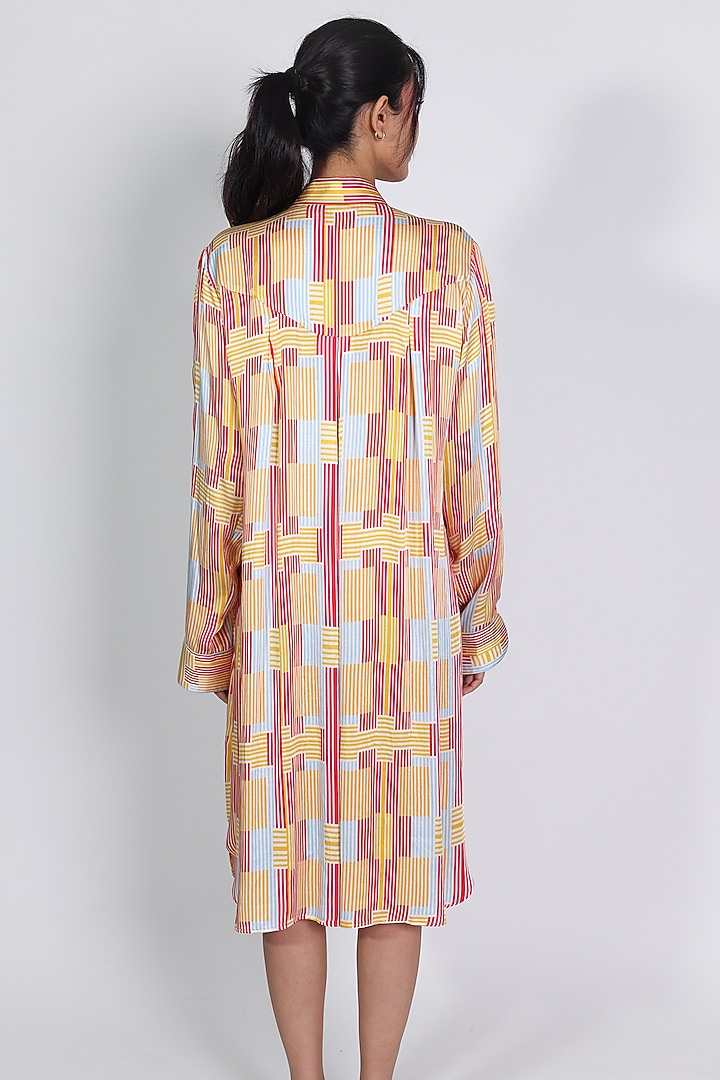 Red Modal Satin Printed Summer Shirt Dress by ARYA GIRI at Pernia's Pop Up Shop
