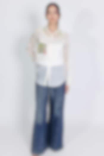 White Organza Hand Embroidered Shirt by ARYA GIRI at Pernia's Pop Up Shop