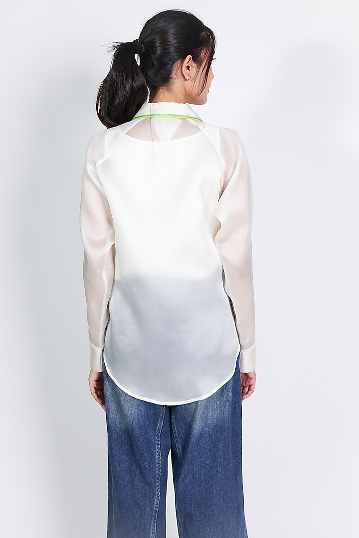 White Organza Hand Embroidered Shirt by ARYA GIRI at Pernia's Pop Up Shop