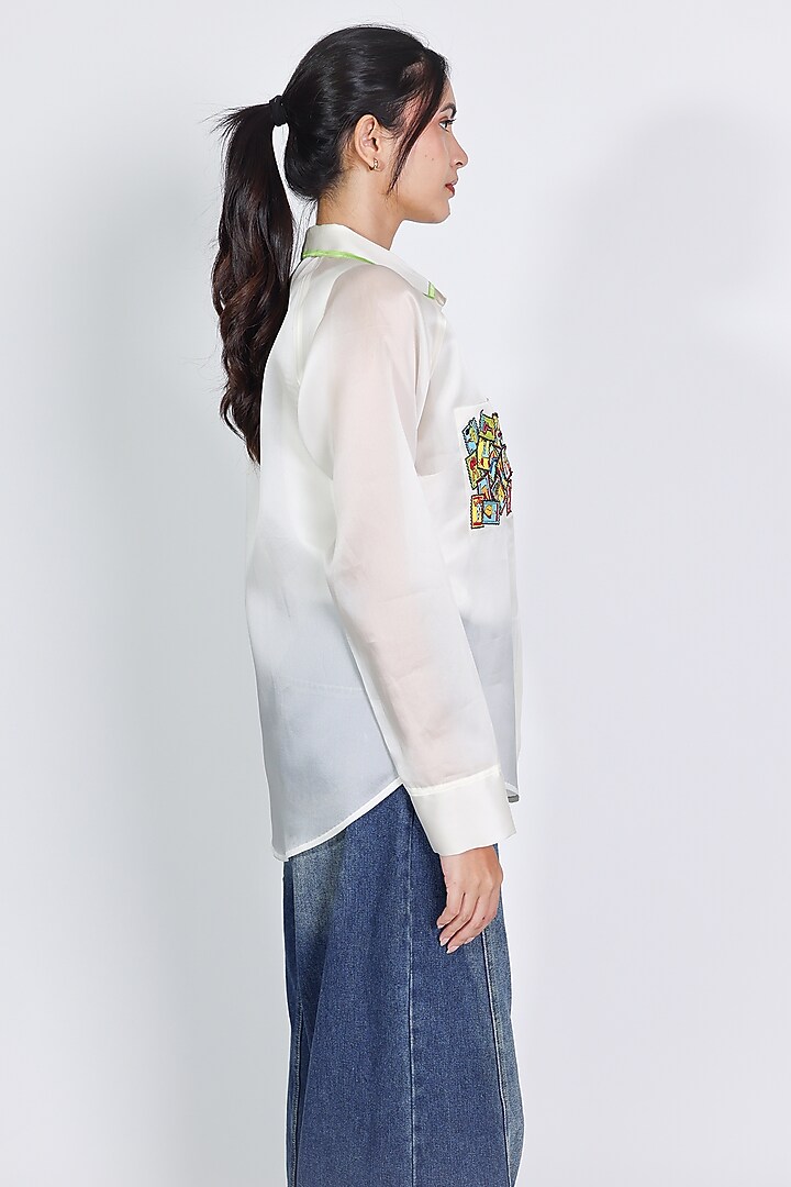 White Organza Hand Embroidered Shirt by ARYA GIRI at Pernia's Pop Up Shop