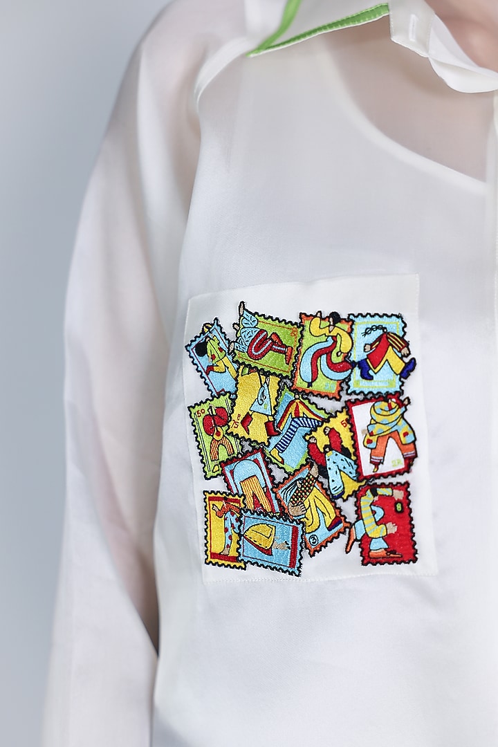 White Organza Hand Embroidered Shirt by ARYA GIRI at Pernia's Pop Up Shop