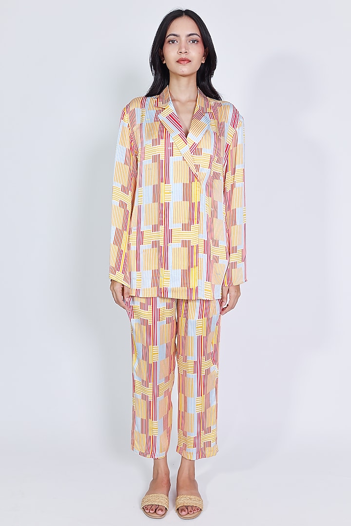 Red Modal Satin Printed Co-Ord Set by ARYA GIRI at Pernia's Pop Up Shop