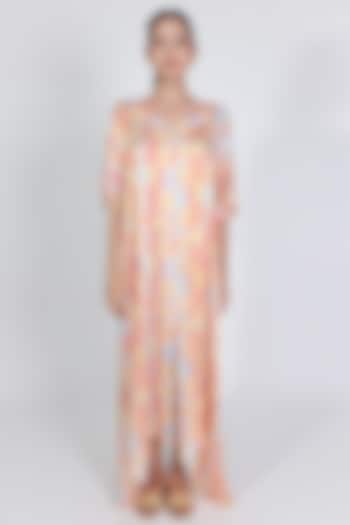 Red Modal Satin Printed Kaftan by ARYA GIRI at Pernia's Pop Up Shop