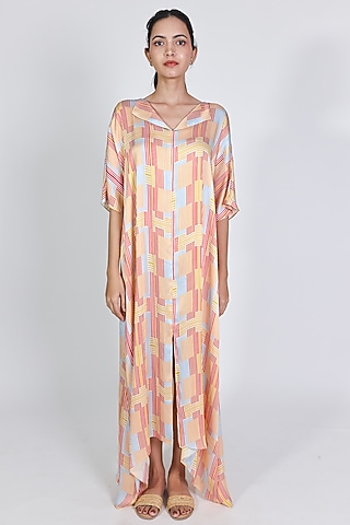 Red Modal Satin Printed Kaftan by ARYA GIRI