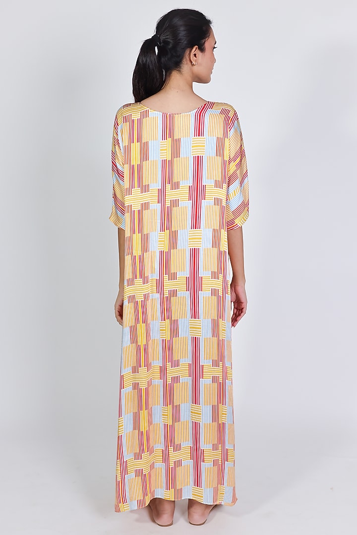 Red Modal Satin Printed Kaftan by ARYA GIRI at Pernia's Pop Up Shop