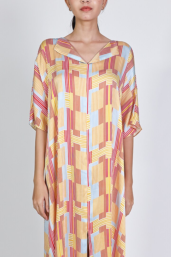 Red Modal Satin Printed Kaftan by ARYA GIRI at Pernia's Pop Up Shop