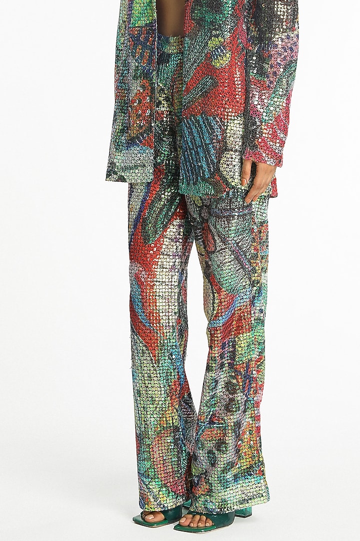 Barn Red Sequins Tulle 3D Floral Jacket Set by Aisha Rao at Pernia's Pop Up Shop