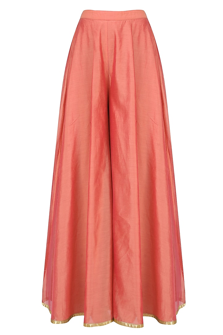 Coral floral embroidered kurta set with palazzo pants available only at Pernia's Pop Up Shop.