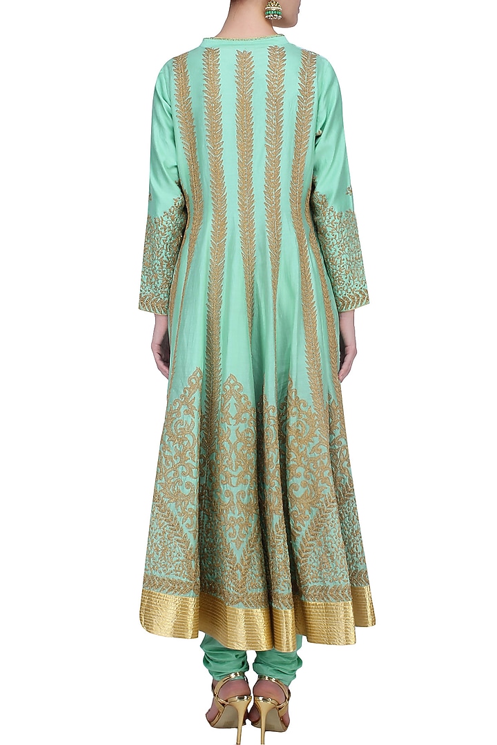Aqua blue dori embroidered anarkali set available only at Pernia's Pop Up Shop.