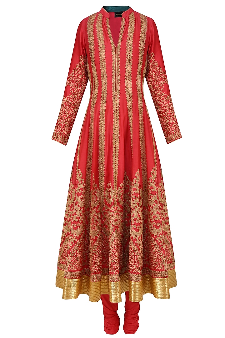 Red Dori Embroidered Sequinned Anarkali Set by Aiman