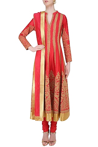 Red Dori Embroidered Sequinned Anarkali Set by Aiman