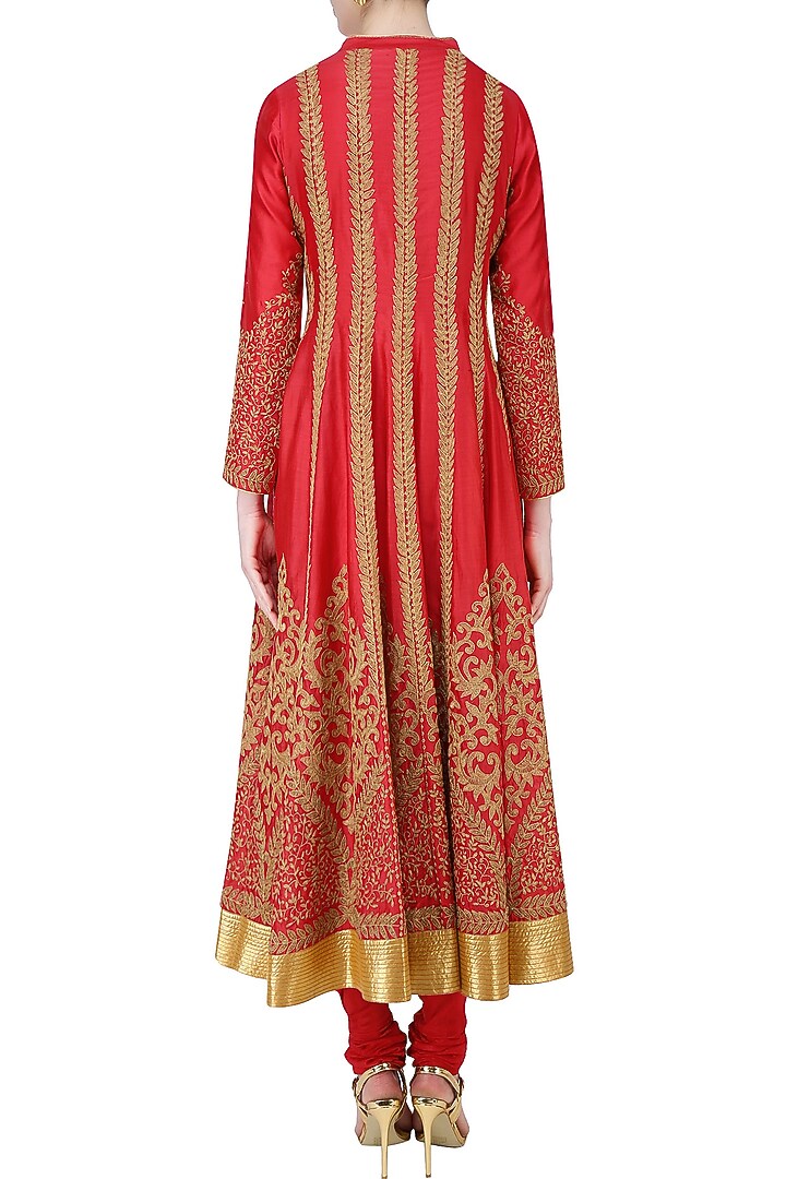 Red dori embroidered sequinned anarkali set available only at Pernia's Pop Up Shop.