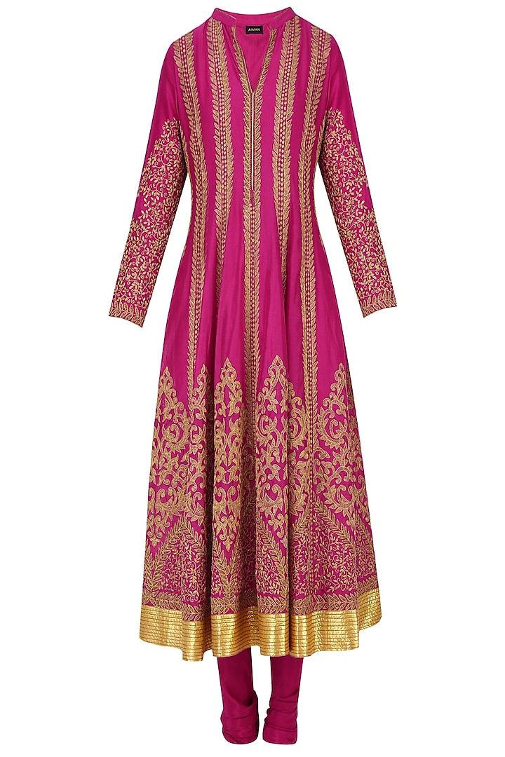Fuschia Pink Dori Embroidered Sequinned Anarkali Set by Aiman