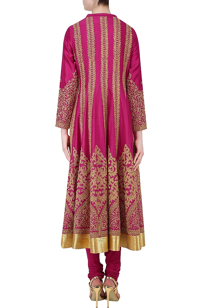 Fuschia pink dori embroidered sequinned anarkali set available only at Pernia's Pop Up Shop.