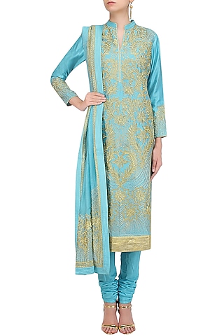 Sky Blue Dori Embroidered Sequinned Kurta Set by Aiman