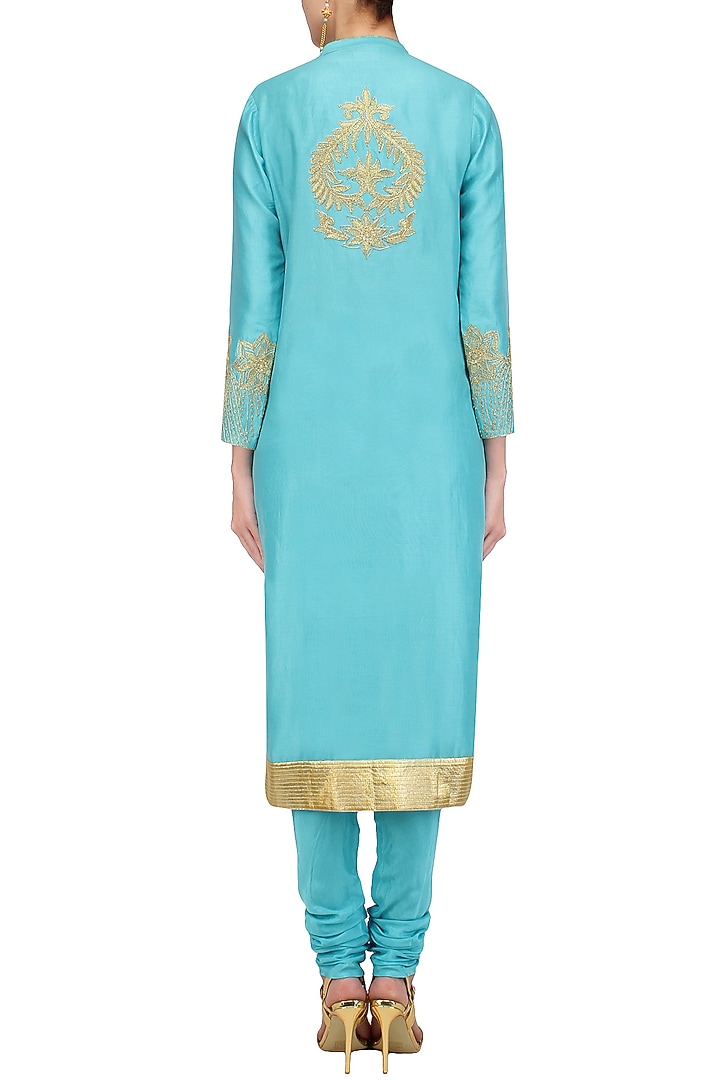 Sky blue dori embroidered sequinned kurta set available only at Pernia's Pop Up Shop.