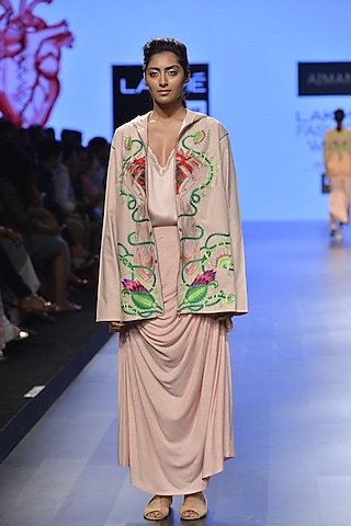 Nude hearts in hands with venus fly trap embroidered motif jacket by Aiman