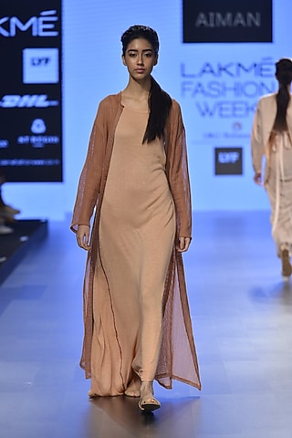 Dull brown heart and floral embroidered motif cape by Aiman