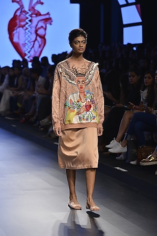 Nude frankenstein's bride embroidered motif bomber jacket by Aiman