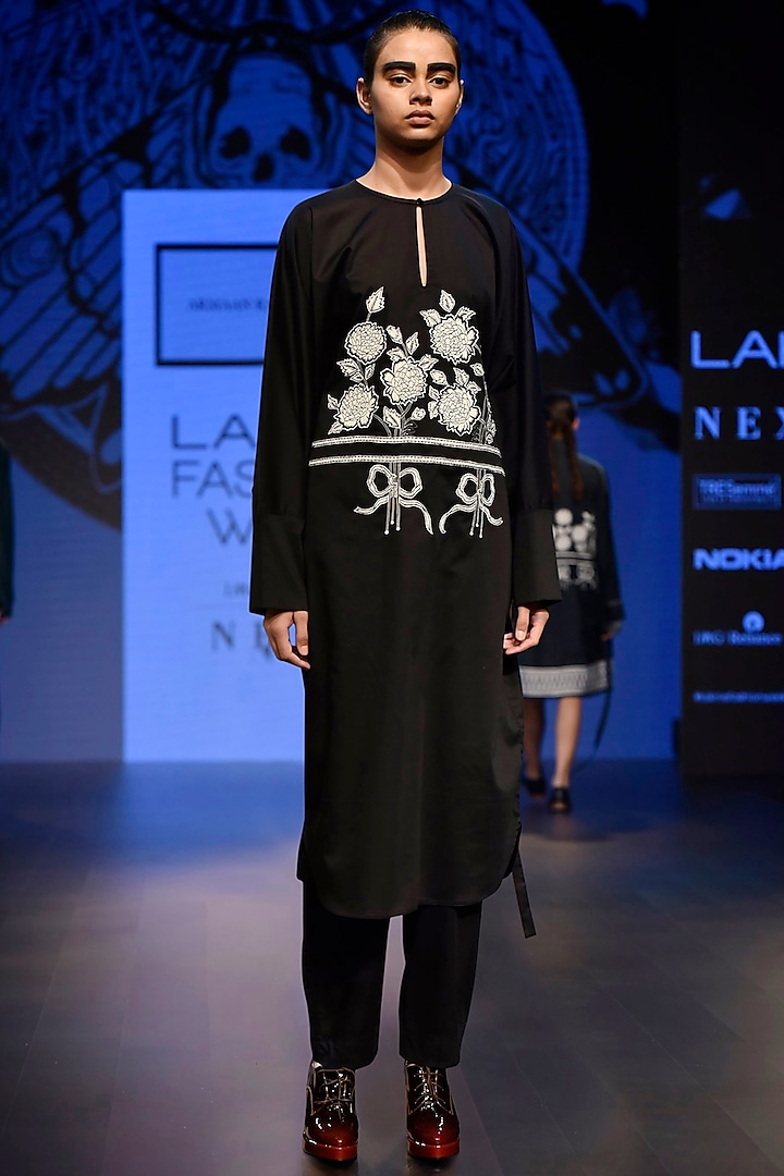 Black Embroidered Kaftan Style Dress by ARMAAN RANDHAWA