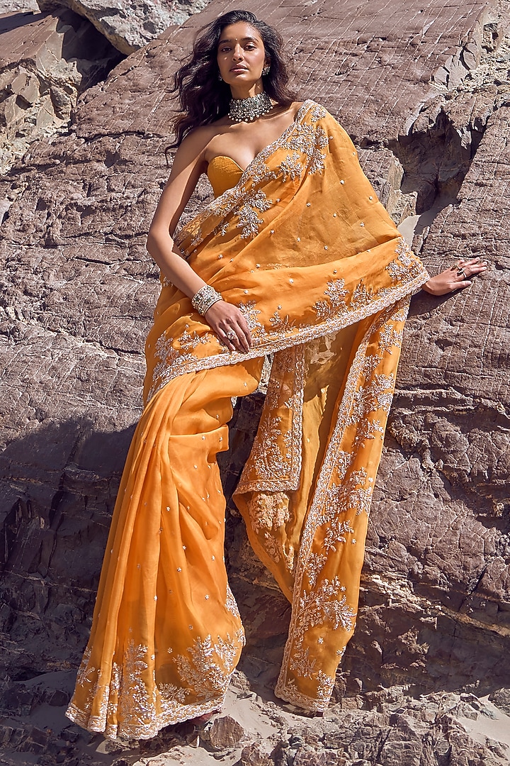 Orange Organza Bridal Saree Set by Anushree Reddy at Pernia's Pop Up Shop