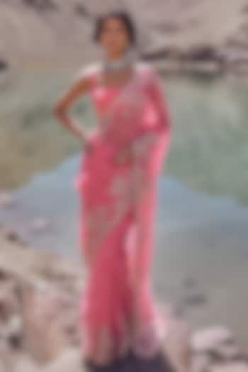 Pink Organza Bridal Saree Set by Anushree Reddy at Pernia's Pop Up Shop