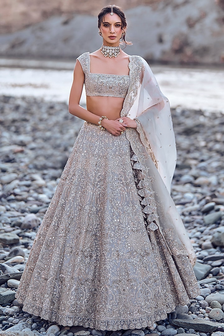 Ivory Organza Bridal Lehenga Set by Anushree Reddy at Pernia's Pop Up Shop