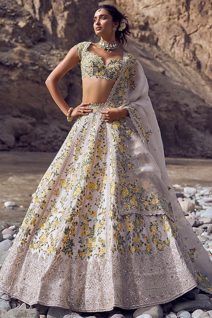 Ivory Organza Bridal Lehenga Set by Anushree Reddy at Pernia's Pop Up Shop