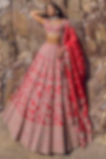 Red Raw Silk & Organza Bridal Lehenga Set by Anushree Reddy at Pernia's Pop Up Shop