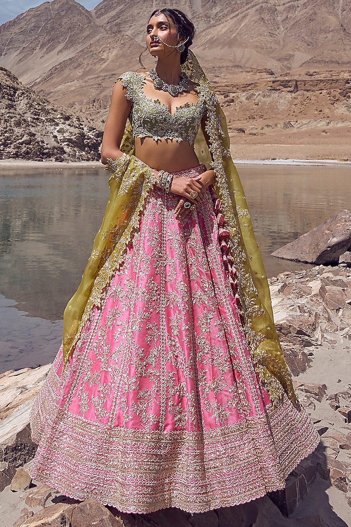 Pink Organza Bridal Lehenga Set by Anushree Reddy at Pernia's Pop Up Shop
