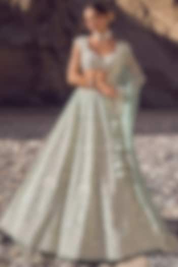 Sea Blue Organza Bridal Lehenga Set by Anushree Reddy at Pernia's Pop Up Shop