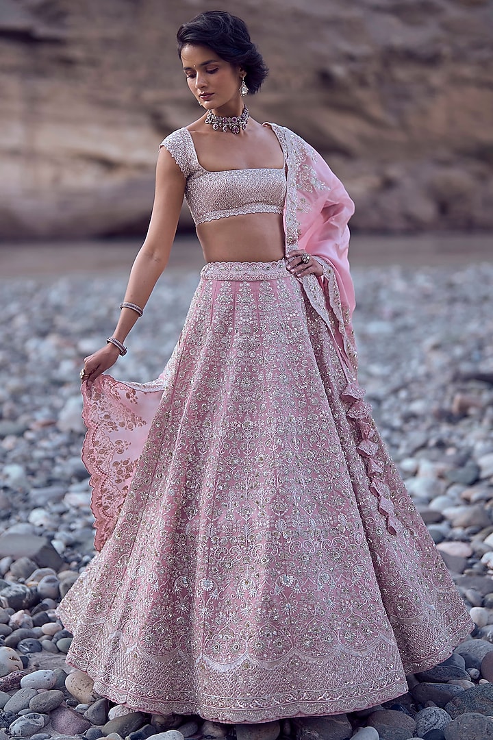 Blush Pink Organza Bridal lehenga for 22 Lehenga Set by Anushree Reddy at Pernia's Pop Up Shop