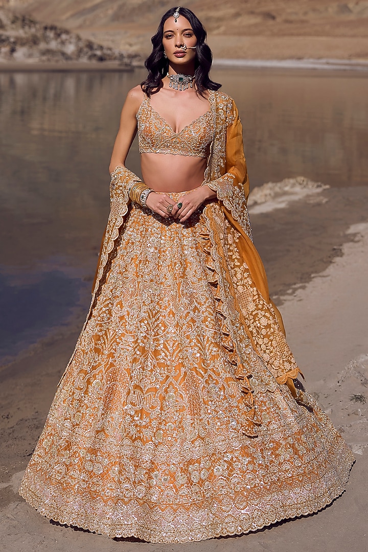 Orange Organza Bridal Lehenga Set by Anushree Reddy at Pernia's Pop Up Shop