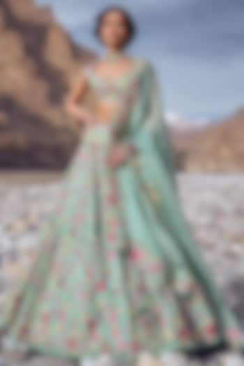 Sea Green Organza Bridal Lehenga Set by Anushree Reddy at Pernia's Pop Up Shop