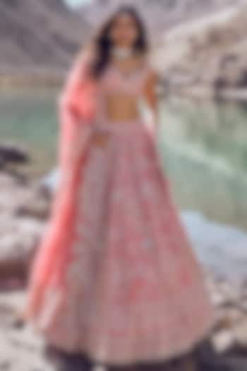 Coral Organza Bridal Lehenga Set by Anushree Reddy at Pernia's Pop Up Shop