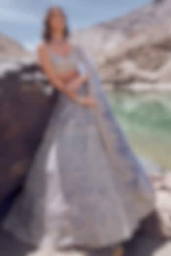 Sky Blue Organza Bridal Lehenga Set by Anushree Reddy at Pernia's Pop Up Shop
