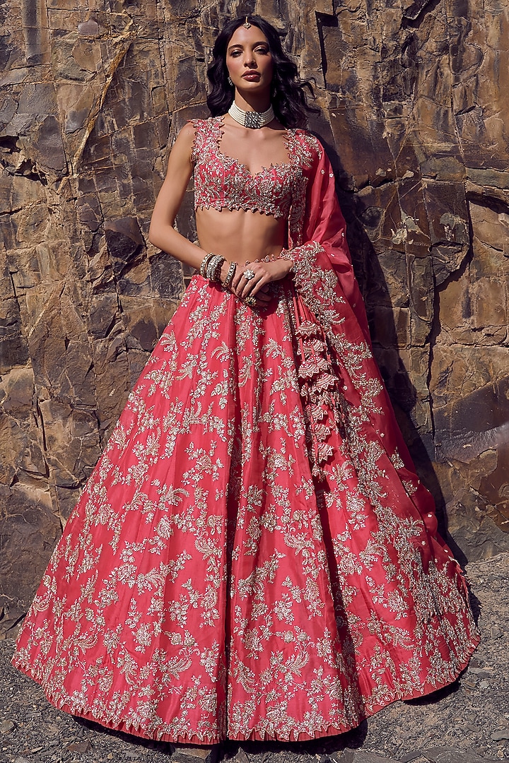 Red Organza Bridal Lehenga Set by Anushree Reddy at Pernia's Pop Up Shop