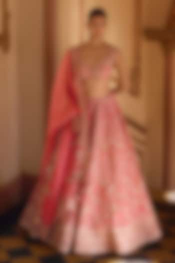 Coral Organza Hand Embroidered Bridal Lehenga Set by Anushree Reddy at Pernia's Pop Up Shop