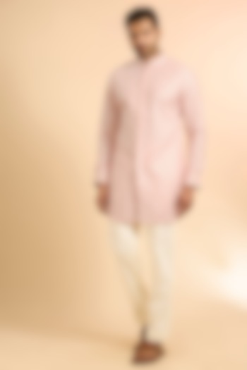 Baby Pink Chanderi Silk Embroidered Kurta Set by ARJAN DUGAL at Pernia's Pop Up Shop