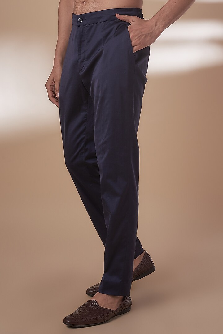 Navy Blue Chanderi Nehru Jacket Set by ARJAN DUGAL at Pernia's Pop Up Shop