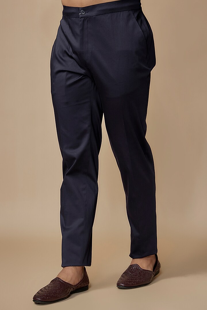 Navy Blue Chanderi Silk Thread Embroidered Kurta Set by ARJAN DUGAL at Pernia's Pop Up Shop