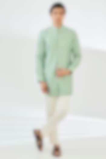 Sage Green Chanderi Silk Embroidered Kurta Set by ARJAN DUGAL at Pernia's Pop Up Shop