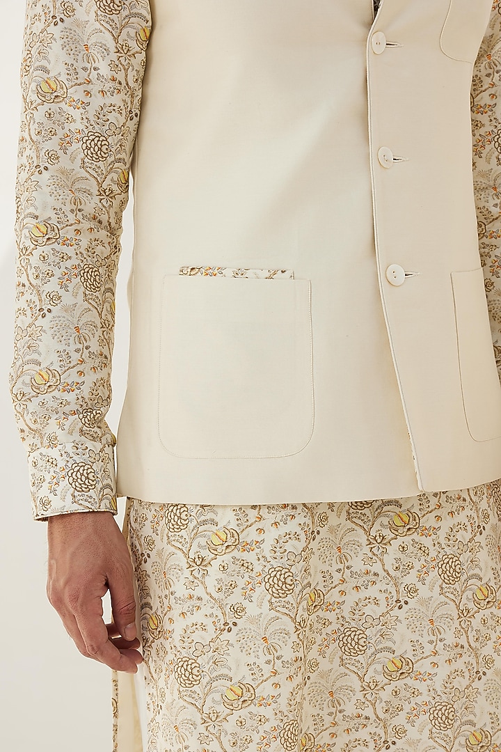 Cream Chanderi Silk Reversible Nehru Jacket by ARJAN DUGAL at Pernia's Pop Up Shop