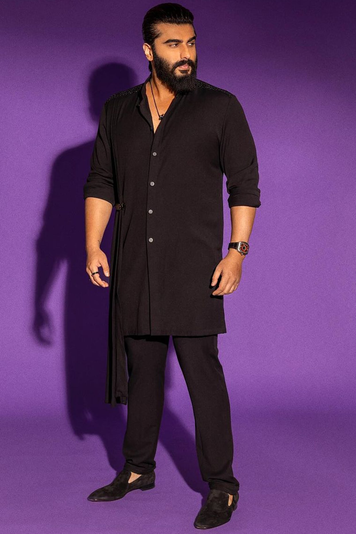 S N by Shantnu Nikhil Men Black Suiting Brushed Draped Shirt Kurta for Men at Pernia s Pop Up Shop