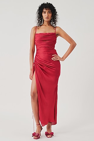 Cherry Red Modal Satin Dress by Aroka
