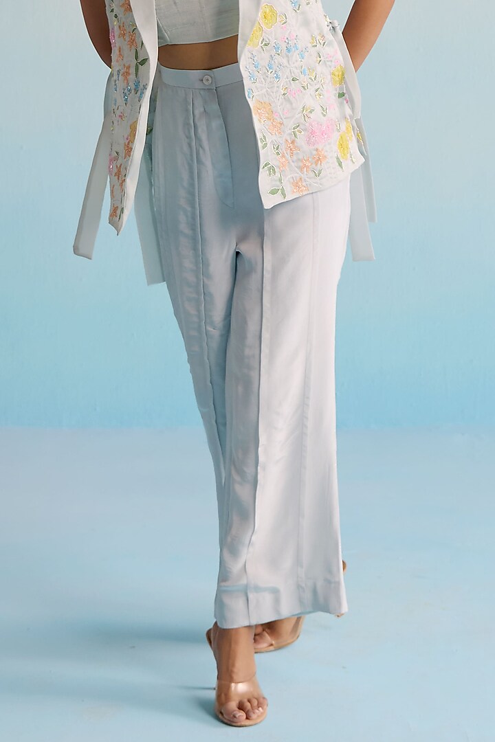 Ice Blue Organza Cutdana Embroidered Jacket Set by House of Armuse at Pernia's Pop Up Shop