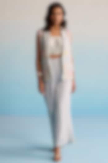 Ice Blue Organza Cutdana Embroidered Jacket Set by House of Armuse at Pernia's Pop Up Shop