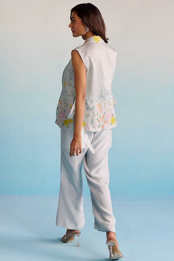 Ice Blue Organza Cutdana Embroidered Jacket Set by House of Armuse at Pernia's Pop Up Shop