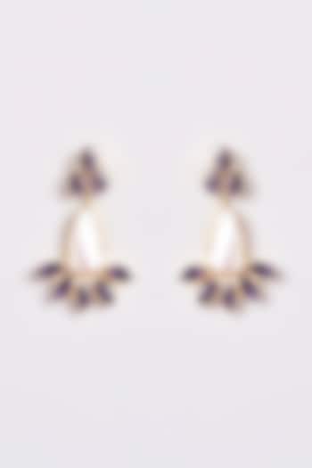 Gold Finish Amethyst Dangler Earrings by ARNIMAA